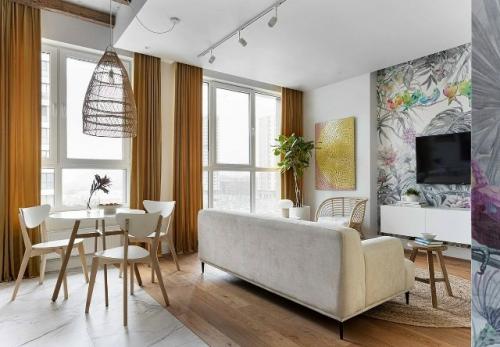 Светлая квартира с акцентными обоями - это пространство, наполненное воздухом, светом и ощущением спокойствия. 01