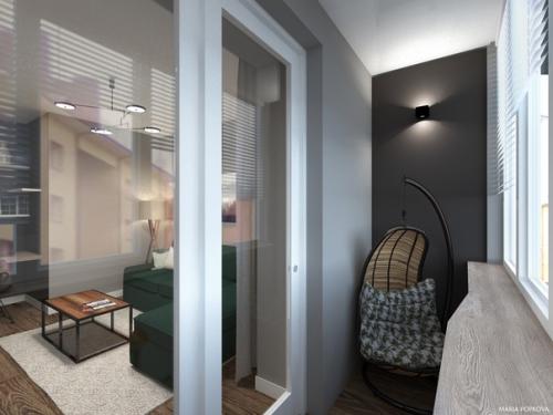 Гостиная с лоджией в квартире для холостяка. 05