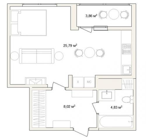 Однокомнатная квартира в очень крутом оформлении! 08