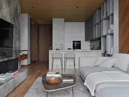 Апартаменты в высотке.  Удобный и комфортный интерьер для проживания одного человека. 08