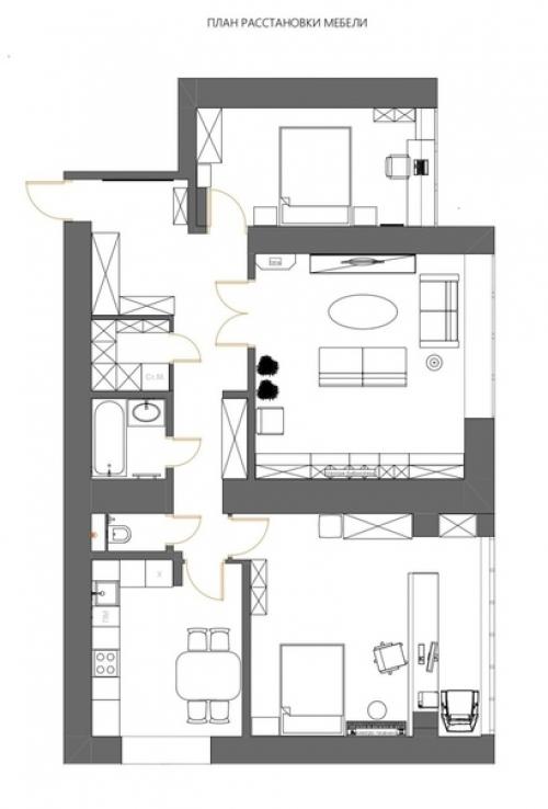 Элегантная трешка с печкой и домашней библиотекой. 09