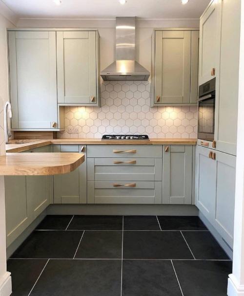 Стильная кухня оливкового цвета. 03