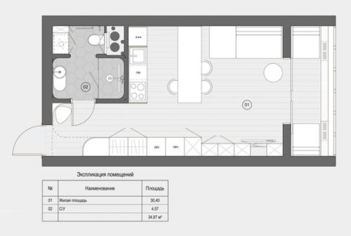 Маленькая студия, площадью 35 кв. 09