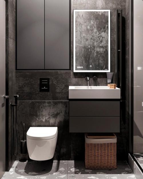 Чёрный цвет в ванной комнате.