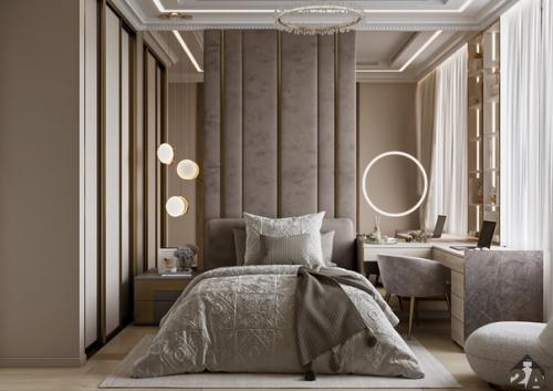 Спальня в современном стиле с элементами классики.
