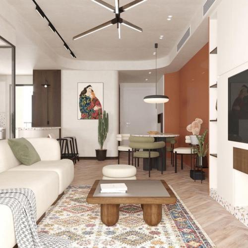 Небольшая светлая квартира с теплым колоритом и легким намеком на этнические мотивы. 04