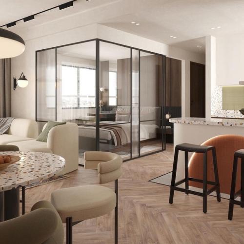 Небольшая светлая квартира с теплым колоритом и легким намеком на этнические мотивы. 01