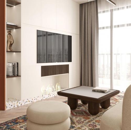 Небольшая светлая квартира с теплым колоритом и легким намеком на этнические мотивы. 03