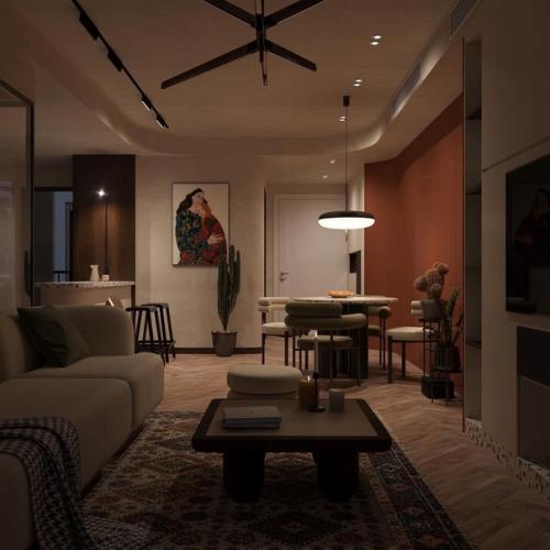 Небольшая светлая квартира с теплым колоритом и легким намеком на этнические мотивы. 07