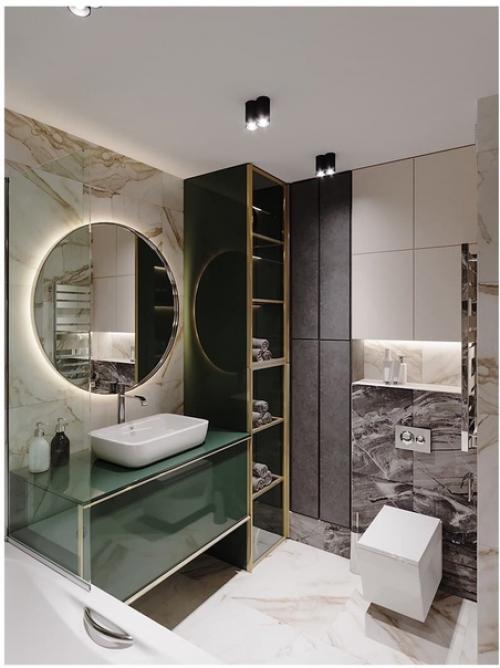 Несколько кадров ванной комнаты из нашего проекта, созданного для творческой семьи в Москве. 01