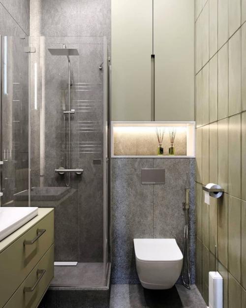 Проект ванной комнаты в необычном оттенке зелёного цвета. 01