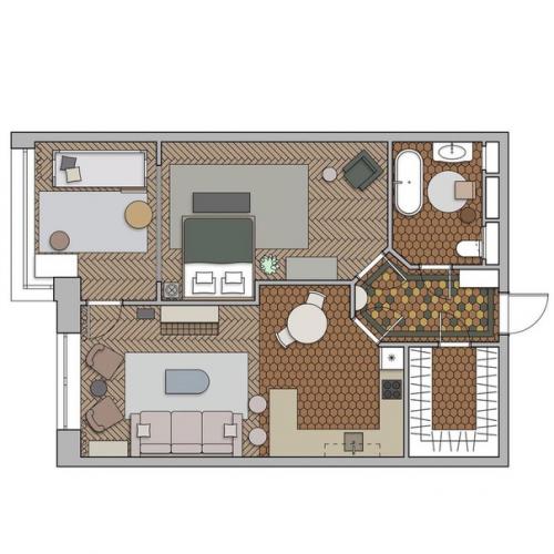 Двухкомнатная квартира, площадью - 70, 4 кв. 08