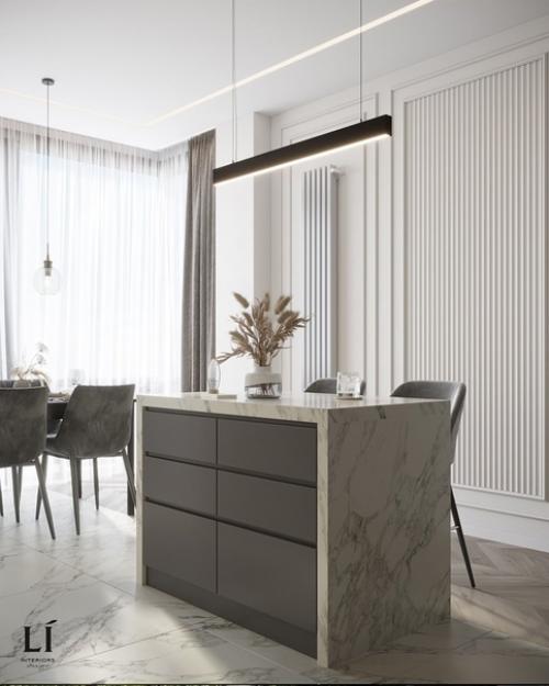 Кухня - гостиная в бархатистых серых тонах. 03