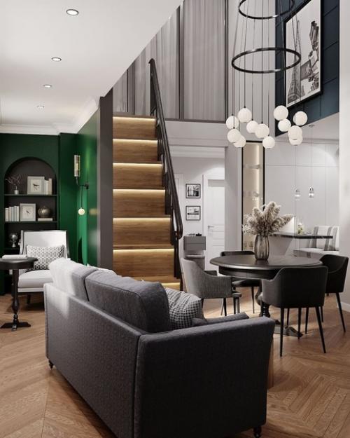 Прихожая и зона лестницы в двухуровневой квартире. 02