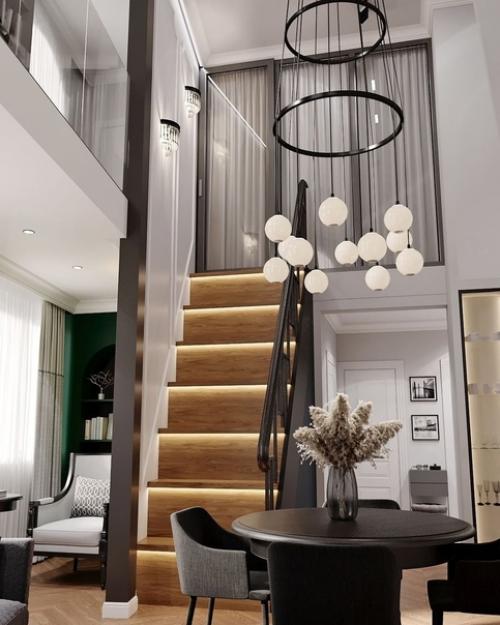 Прихожая и зона лестницы в двухуровневой квартире. 05