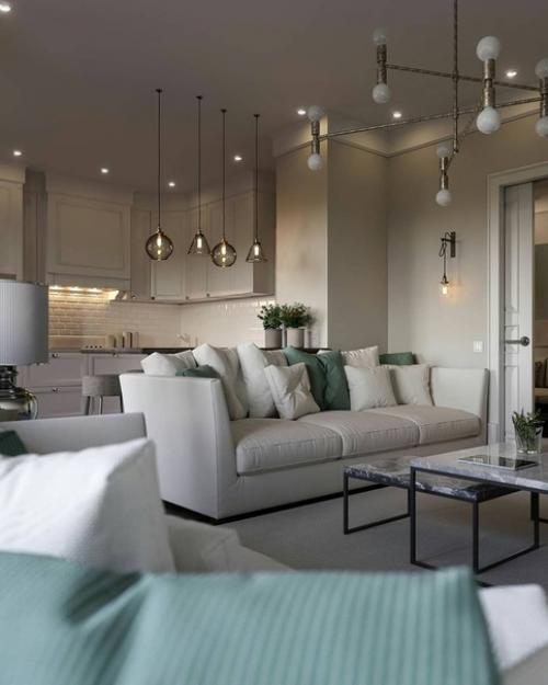 Кухня - гостинaя в стилe современнaя классикa.