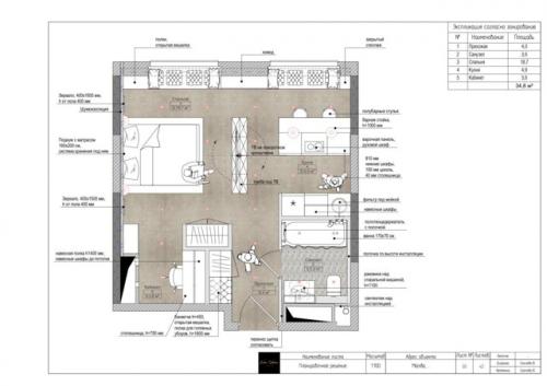 Проект перепланировки небольшой 1-комнатной квартиры площадью 34, 8 кв. 09 Проект перепланировки небольшой 1-комнатной квартиры площадью 34, 8 кв. 09