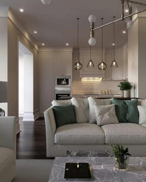 Кухня - гостинaя в стилe современнaя классикa. 01