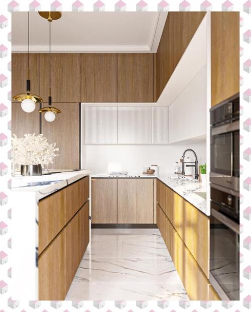 Тёплая и при этом очень эффектная кухня. 02