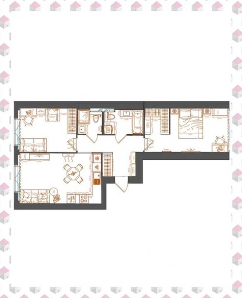 Проект двухкомнатной квартиры, площадью 68 кв. 09