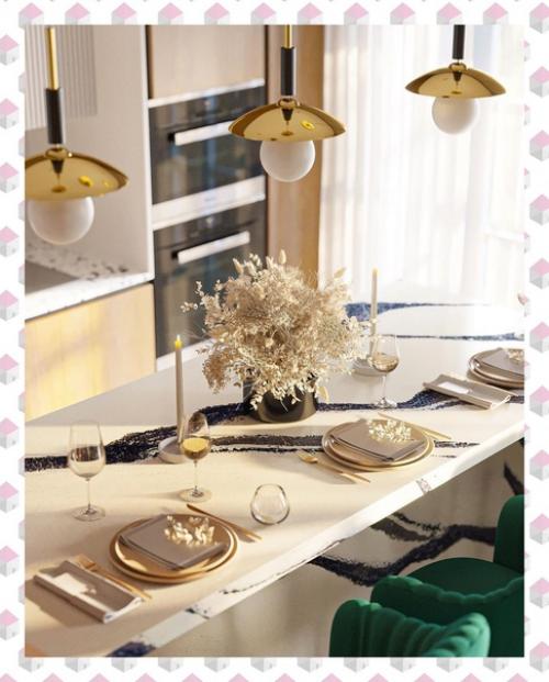 Тёплая и при этом очень эффектная кухня. 06