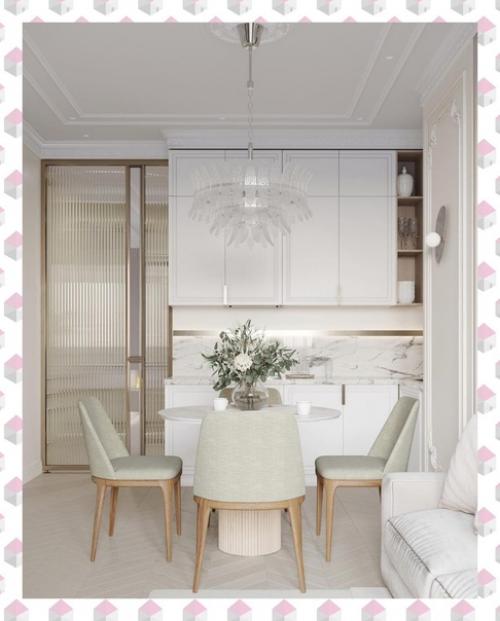 Квартира в стиле современной классики со светлой воздушной кухней - гостиной.