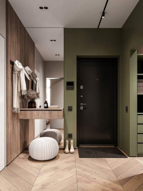 Кухня - гостиная и прихожая с акцентом зеленого цвета. 04