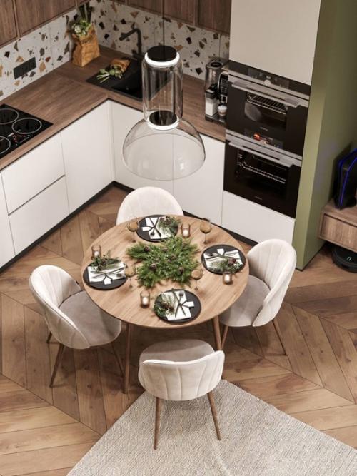 Кухня - гостиная и прихожая с акцентом зеленого цвета. 03