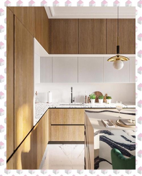 Тёплая и при этом очень эффектная кухня.