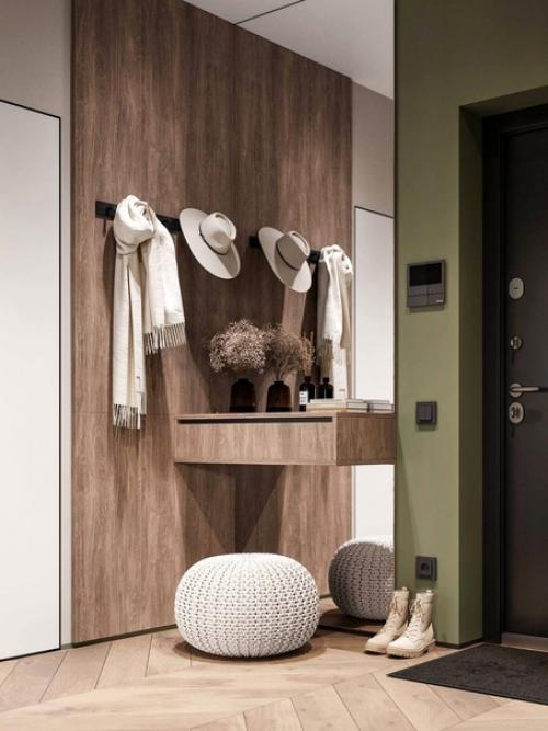 Кухня - гостиная и прихожая с акцентом зеленого цвета. 05