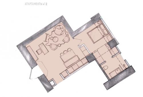 В небольшом пространстве квартиры - студии удалось разместить все необходимое для жизни двух человек и даже чуточку больше. 09