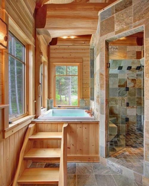 Подборка великолепных интерьеров ванных комнат в деревянном доме.