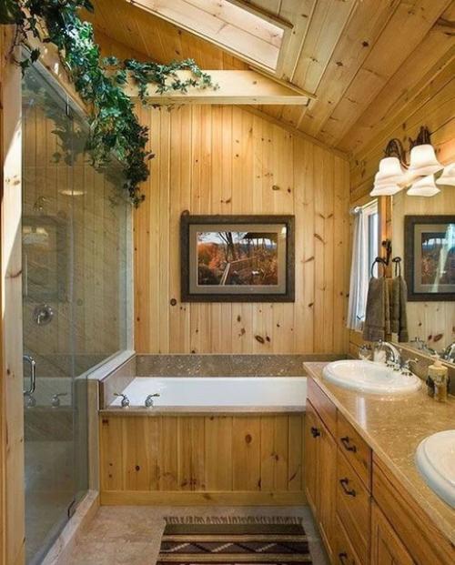 Подборка великолепных интерьеров ванных комнат в деревянном доме. 02