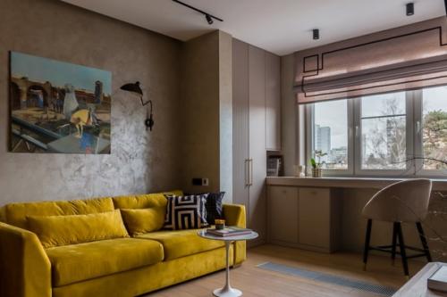 Красивый, светлый дизайн двухкомнатной квартиры с ярким акцентом. 01