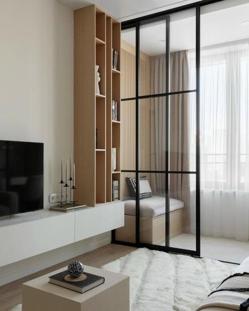 Светлый и лаконичный интерьер кухни - гостиной площадью 20 кв. 06