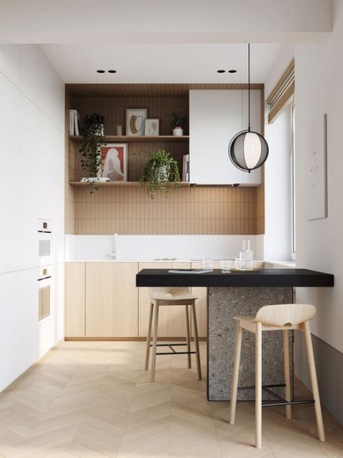 В этом уютном минималистическом интерьере оттенки коричневого, абрикосового и зеленого используются во всех помещениях. 04