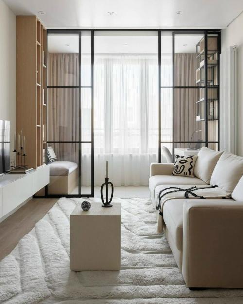 Светлый и лаконичный интерьер кухни - гостиной площадью 20 кв. 05