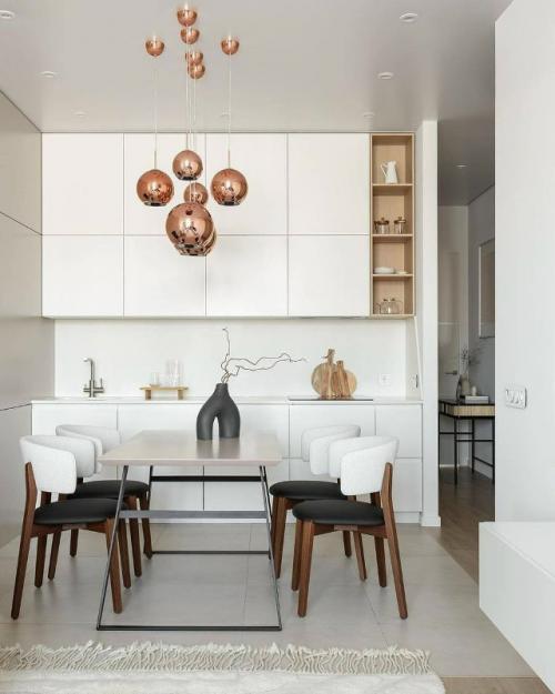 Светлый и лаконичный интерьер кухни - гостиной площадью 20 кв. 02