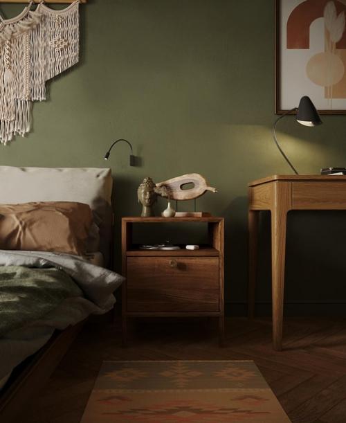 Спальня в теплой успокаивающей оливке. 02