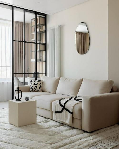 Светлый и лаконичный интерьер кухни - гостиной площадью 20 кв. 01