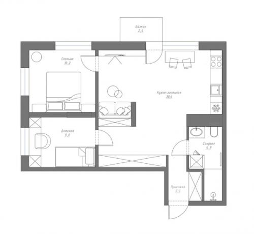 Вместительная трешка с продуманной планировкой и площадью - 58 кв. 09
