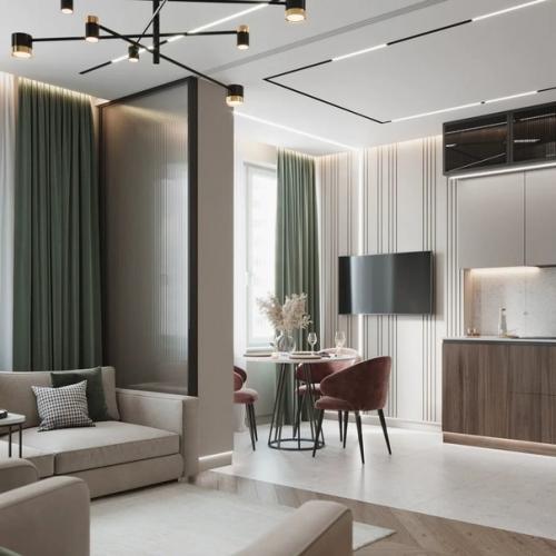 Кухня - гостиная и коридор в одном стиле. 03