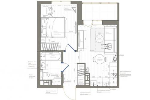 Проект однокомнатной квартиры, площадью - 35 кв. 05
