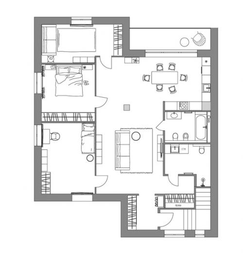 Большая квартира с бюджетными решениями. 09