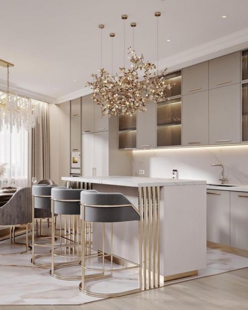 Шикарная светлая кухня - гостиная. 08