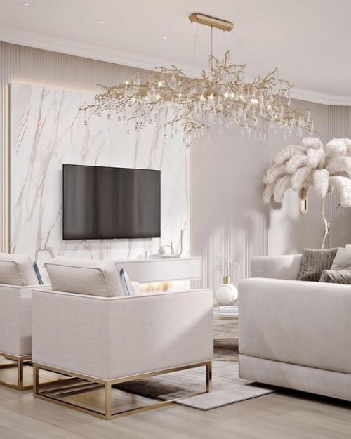 Шикарная светлая кухня - гостиная. 07