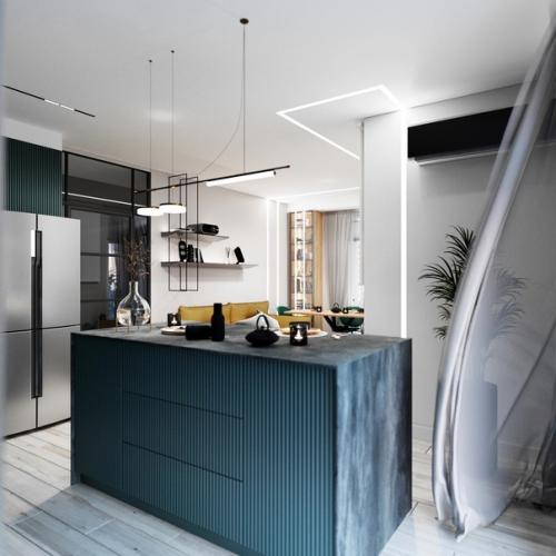 Кухня - гостиная с яркими акцентами. 02