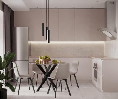 Светлая и спокойная зона кухни и утеплённой лоджии в совмещённой кухне - гостиной.