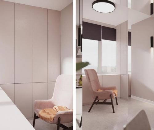 Светлая и спокойная зона кухни и утеплённой лоджии в совмещённой кухне - гостиной. 02