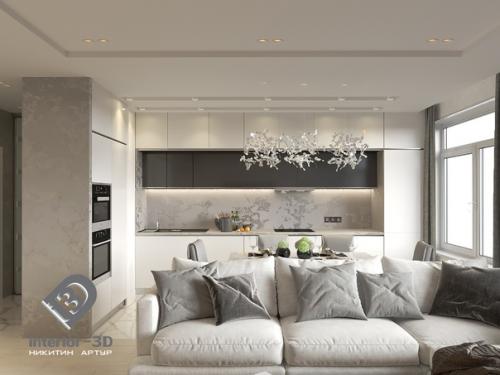 Проект кухни - гостиной в квартире, в ЖК Бутово - Парк.
